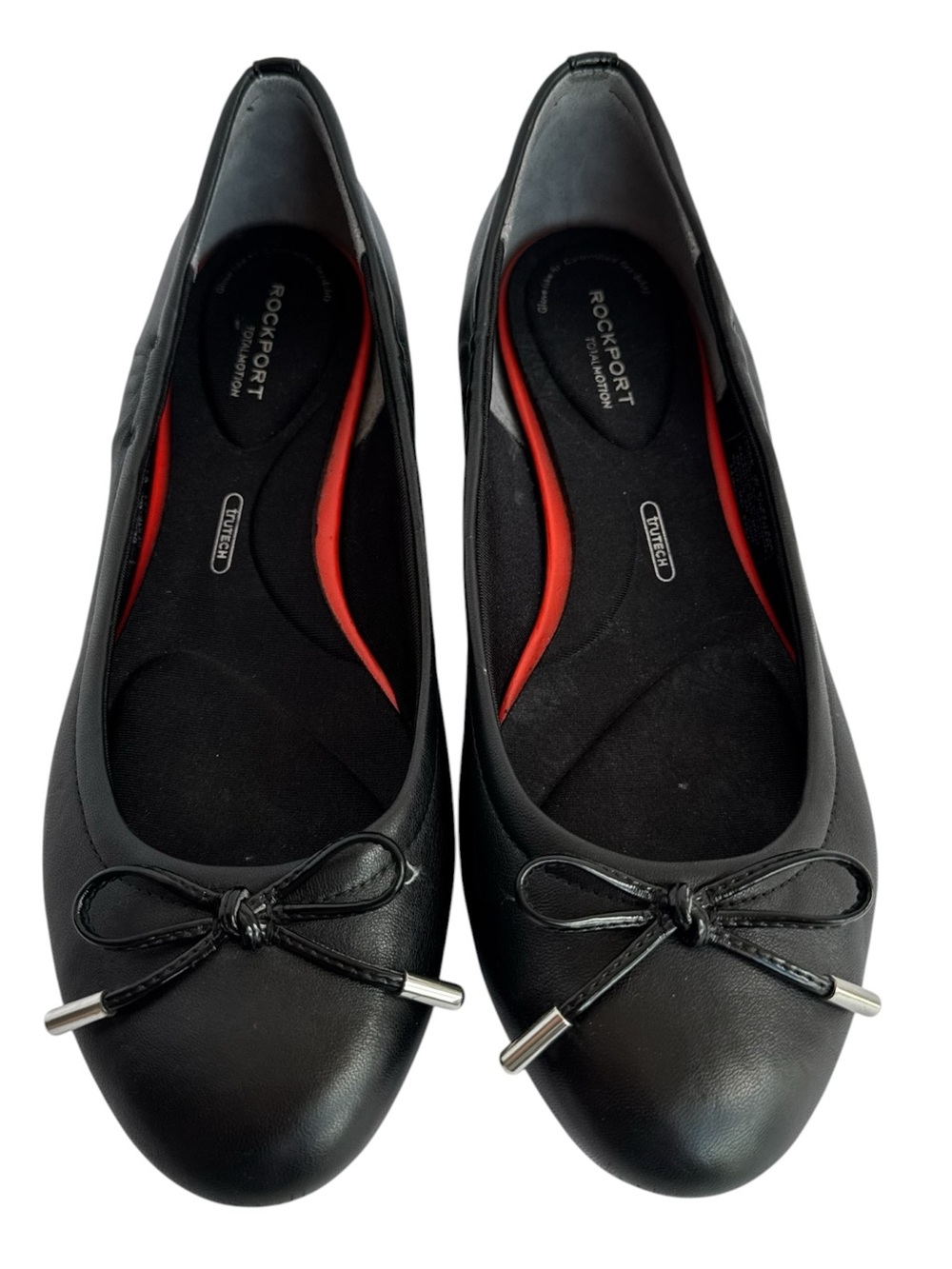 Rockport Total Motion Leather Ballet Flats Sz 7 Black Bow Comfort Shoes Classic